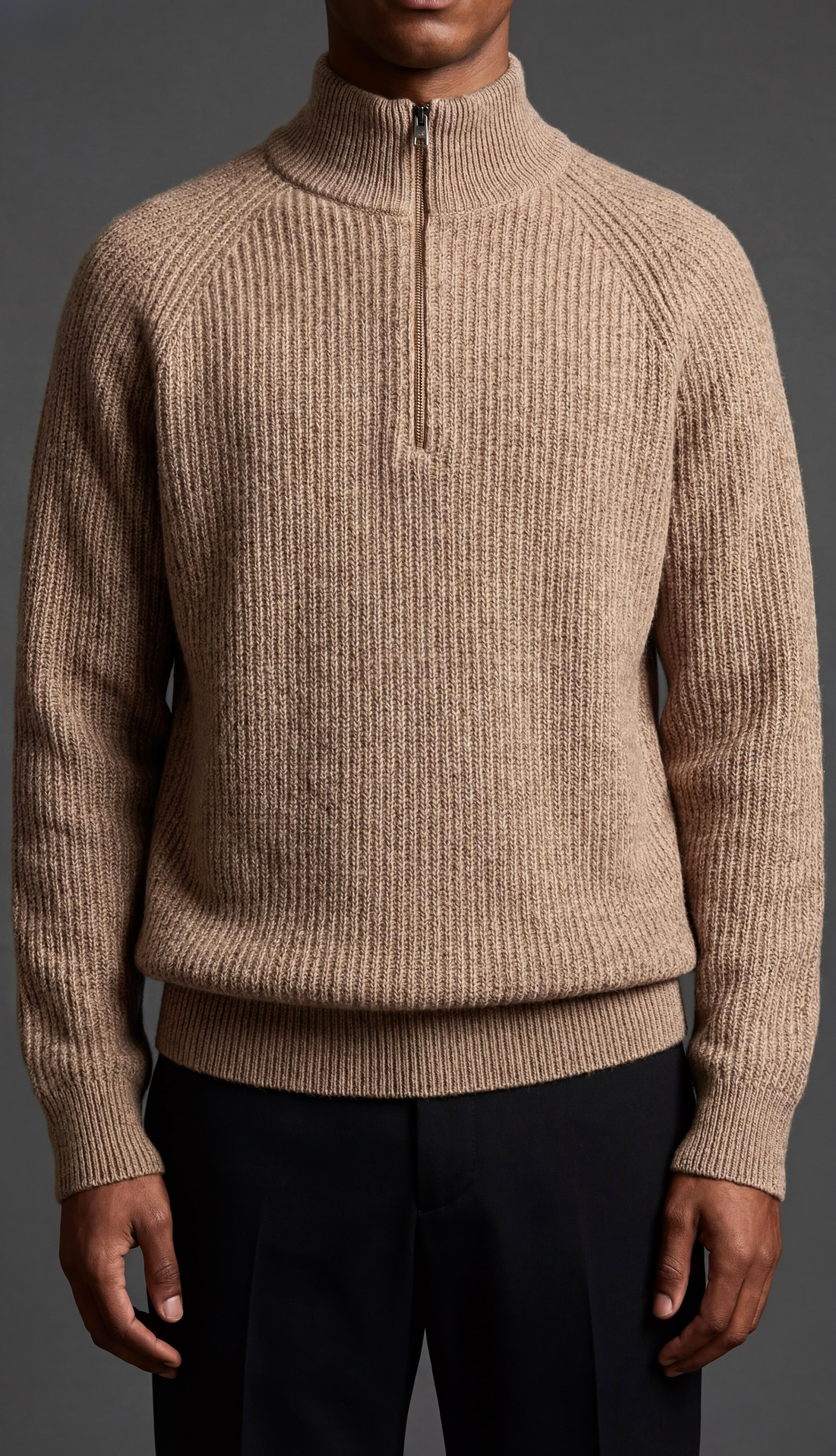 Pullover mezza zip  in pura lana